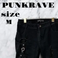 【良品】PUNKRAVE ブラック スキニーパンツ ダメージ加工 【M】