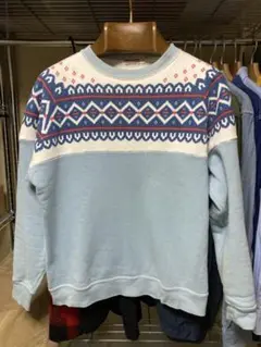 ウエアハウス 雪柄スウェット サイズ40 サックス 丸胴 裏起毛 クッシュマン
