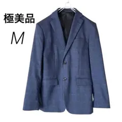 【極美品】GU メンズ テーラードジャケット ネイビー チェック柄　背抜き　M