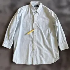 90s ラルフローレン　リネン混　ストライプ　ワークシャツ チンスト　長袖シャツ