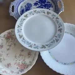 倉庫整理品!!洋風　花柄　不揃い平皿　プレート　四枚セット