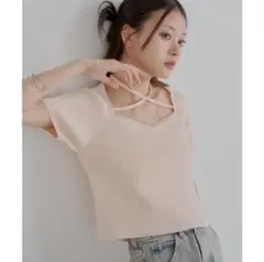 値下げ【Chico】紐デザインカップスクエアフレンチニット （pink）