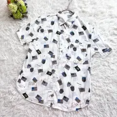 マドモアゼルノンノン　パパス　コラボ　シャツ　(M/L)　半袖　総柄　日本製　綿