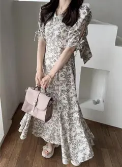 花柄 バックリボン マーメイドワンピース GRL al184