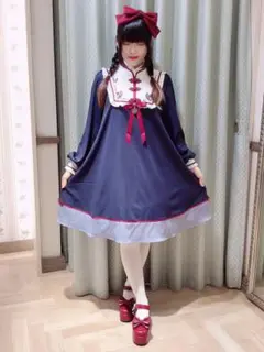 Amavel Papillon Chinoiserie チャイナワンピース 紺