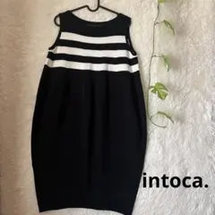 美品✨イントゥーカintoca.ニットワンピースノースリーブ　ボーダーバルーン型