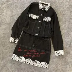 MILK セットアップ デニム ジャケット ミニスカート レース パール 黒 白
