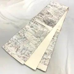 【1938】着物 袋帯 六通 シルバー 420㎝
