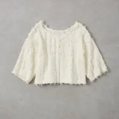 Cieluna フリンジニット2WAYショート丈半袖カーディガン