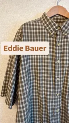 Eddie Bauer 半袖シャツ　チェックシャツ　ブラウン　コットン100%