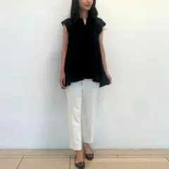 M-PREMIER キーネックフレアポンチカットソー