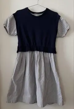 ikka 半袖ワンピース 150 ネイビー/ストライプ