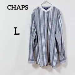 CHAPS チャップス 【L】ストライプシャツ 長袖 グレー/ホワイト