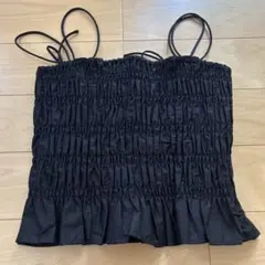 H&M シャーリングキャミトップス　ブラック　xs