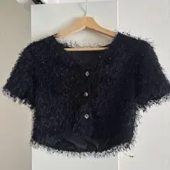 黒いふわふわ半袖トップス Mサイズ