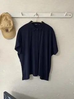 ユニクロ　レーヨンブラウス　半袖　Lサイズ　ネイビー