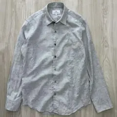 【美品】CK Calvin Klein 長袖シャツ M グレー 織柄 リネン