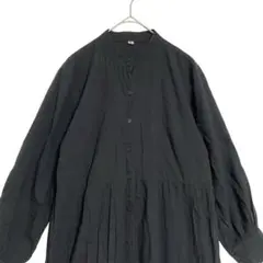 バンドカラー シャツロングワンピース　黒　M