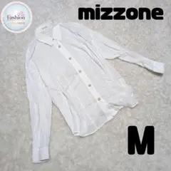 ミズワン 日本製 パールボタン フラワーカットワーク 長袖 シャツ 白 Mサイズ