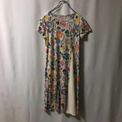 W-292【美品】花柄 レーヨン混 ワンピース 半袖