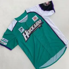 北海道日本ハムファイターズ 緑 白 野球シャツ 半袖 Fサイズ スポンサー