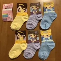 はくラボ プリンセス靴下 クルー丈3足組 15〜20㎝ お名前プリント付 新品②