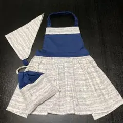 ネイビー✖️音符柄 キッズエプロンセット