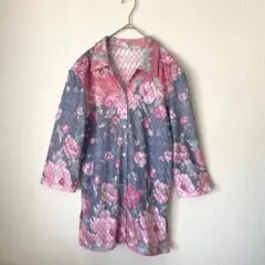 希少♡ ピンク花柄羽織り　個性的　華やか 五分•七分袖　春夏　総柄　冷房対策