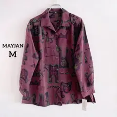 派手　長袖シャツ　総柄　Mサイズ 抽象模様 パープル スキッパー　新品　未使用