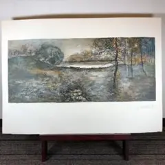 リベラ　「池のほとり」 リトグラフ　作家直筆サイン入り　額縁無し