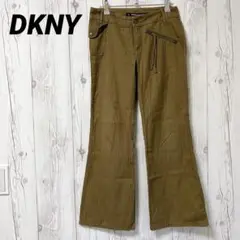 【DKNY】ワイドパンツ　薄手　ストライプ　サイズ３（L)　カーキ