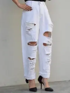 ponystone MYBOY ホワイトデニムダメージパンツ