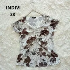 《INDIVI》インディヴィ 花柄 ギャザーデザイン Vネック カットソー 38