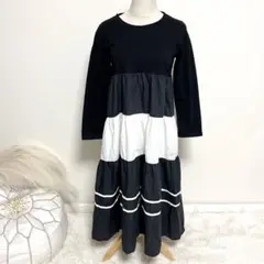 deux amour ドゥーザムール 長袖バイカラーティアードワンピース M〜L