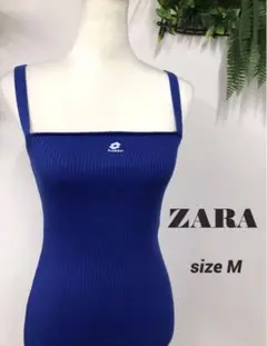 ZARA　LOTTO　ボディスーツ　オールインワン　Ꮇ　ブルー　リブ　カップなし