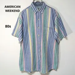 AMERICAN WEEKEND 80s 90s シャツ 半袖 M ストライブ