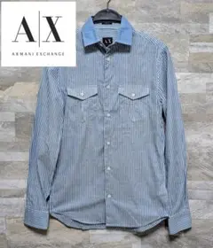 ★週末セール★ARMANI EXCHANGE 長袖シャツ ストライプ ブルー