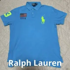 Ralph Laurenポロシャツ ビッグポニー青 USA刺繍 33