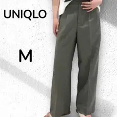 【UNIQLO】リネンブレンドタックワイドパンツ Mオリーブ