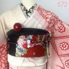 舞妓風コーデ　正絹総絞り　白と赤の振袖　正絹袋帯　豪華お飾りなど9点セット