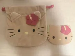 Sweet9月増刊号 付録　日焼けハローキティ フェイスミラー&巾着ポーチ