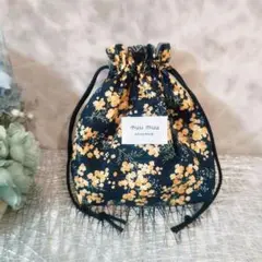 ミモザ柄　巾着袋　小物入れ　花　ミモザ　コップ袋　コスメポーチ