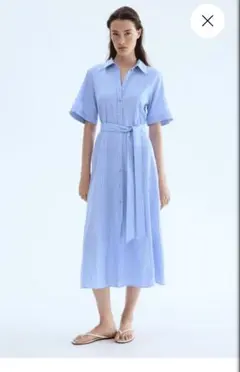 【新品】Ｈ＆Ｍ　水色 ストライプ 半袖 シャツワンピース
