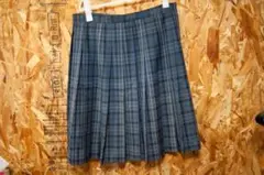 青系 チェック柄 制服風 プリーツスカート