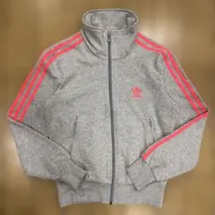 adidas フルジップパーカー バックプリント 古着 グレー Mサイズ