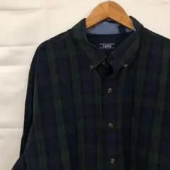 A835T アイゾッドアメリカ古着ロゴ刺繍チェック柄ボタンダウン長袖シャツメンズ