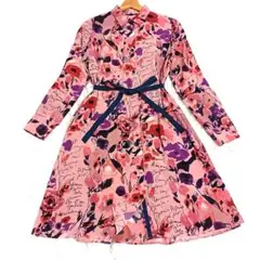 【試着のみ】SONIA RYKIEL　総柄シャツワンピース　ウエストリボン　40