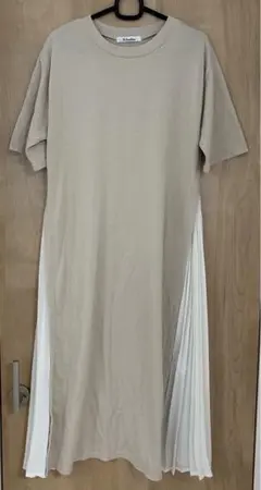 半袖 ロングワンピース ベージュマタニティポリエステル綿