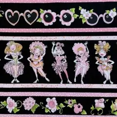 【廃版】USAロラライハリス パネル生地 Flamingo Fancyボーダー黒
