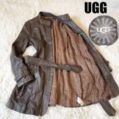 美品★UGG ラムレザー ロングコート リアルレザー 羊革 ベルト付 ブラウン